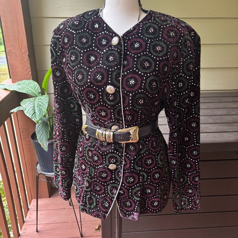 VTG 80s 90s Ellen Ashley Velvety
Glitter Embellished Jacket
Cardigan Size 8